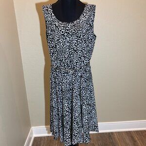 Alfani Black White Patterned Sleeveless Belted Dress Size L